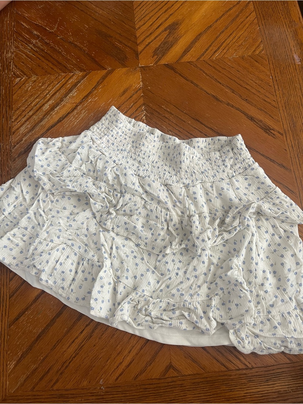 art class White Mini Skirt with Light Blue Floral Print